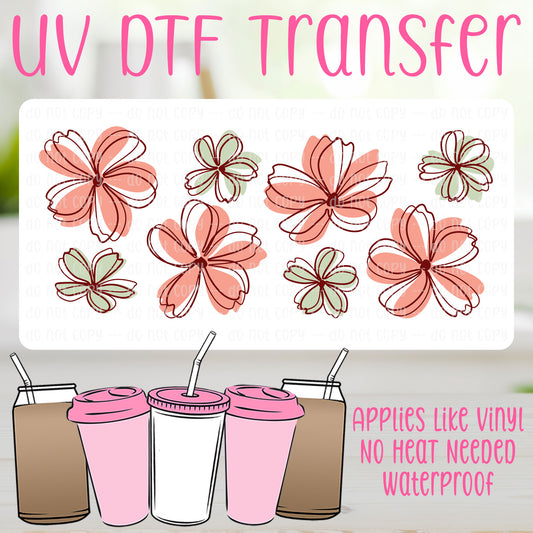 Pink & Green Flowers UV DTF Can Wrap