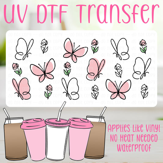 Pink Butterflies UV DTF Can Wrap