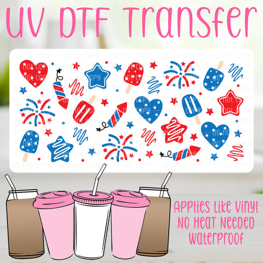 Fireworks Red White & Blue UV DTF Can Wrap