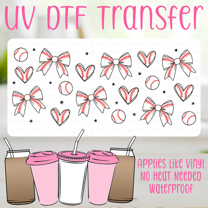 Baseball Coquette Bows UV DTF Can Wrap