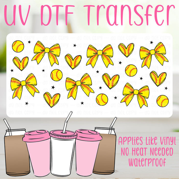 Softball Coquette Bows UV DTF Can Wrap