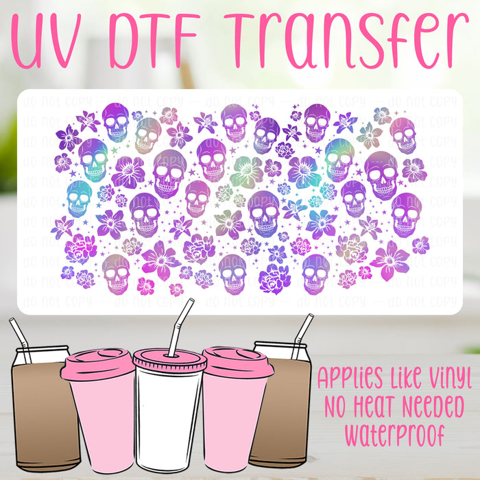 Floral Skulls UV DTF Can Wrap