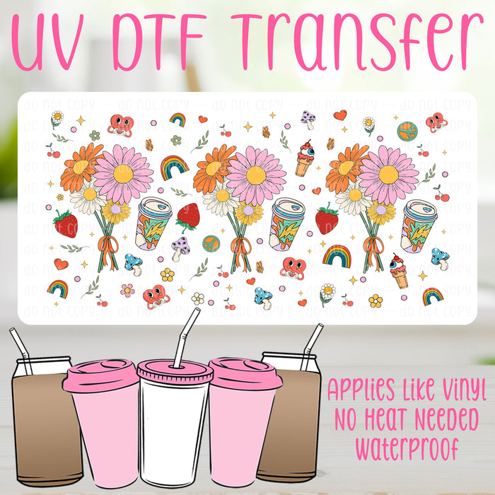 Daisies, Hearts & Rainbows UV DTF Can Wrap