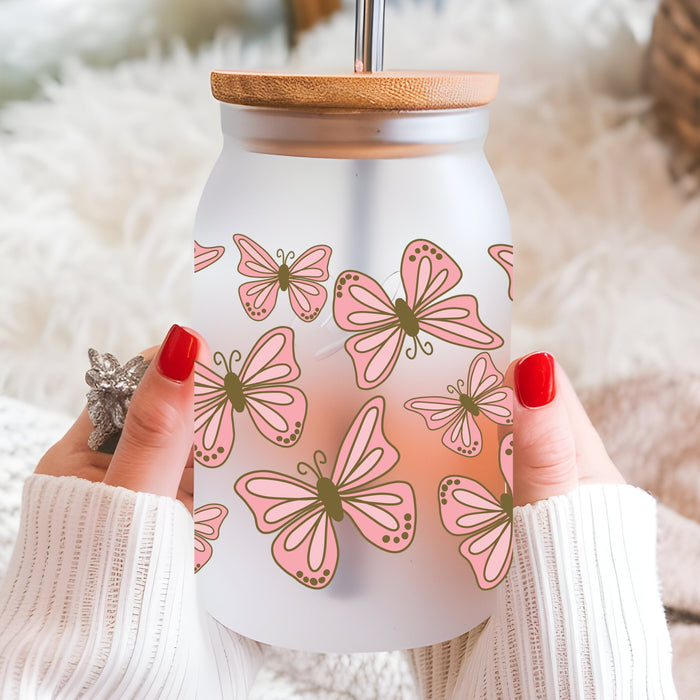 Beautiful Pink Butterflies UV DTF Can Wrap