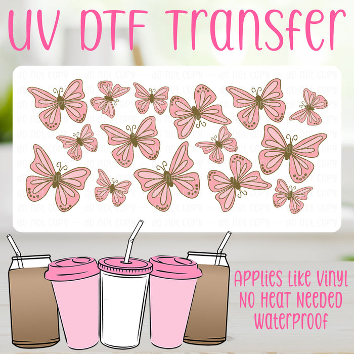 Beautiful Pink Butterflies UV DTF Can Wrap