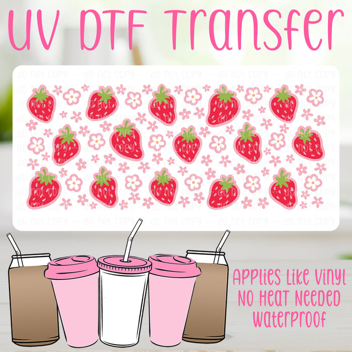 Strawberries UV DTF Can Wrap
