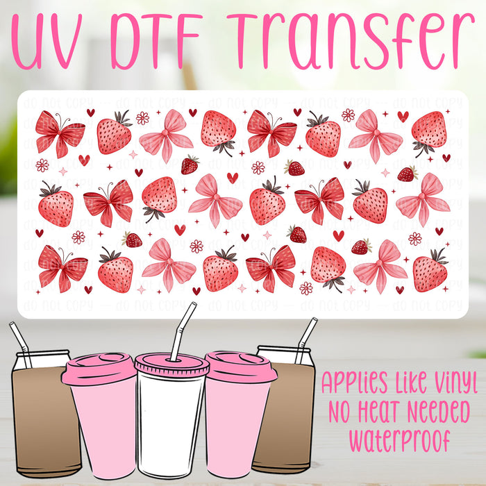 Strawberries & Coquette Bows UV DTF Can Wrap
