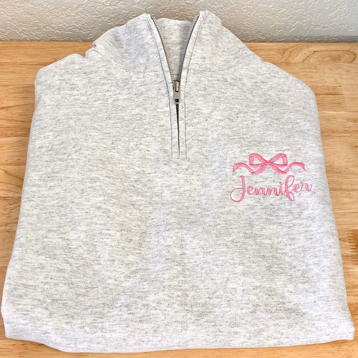 Coquette Bow & Name 1/4 Zip Sweatshirt