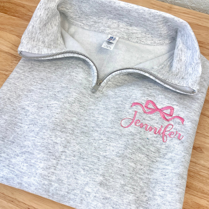 Coquette Bow & Name 1/4 Zip Sweatshirt