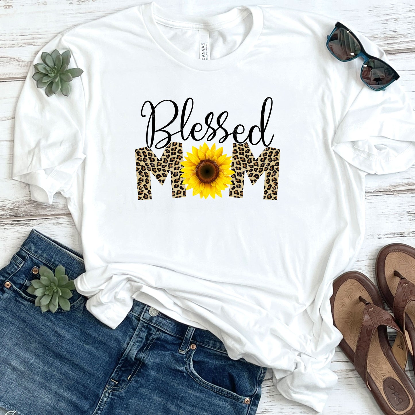 Blessed Leopard Print Sunflower Mom DTF