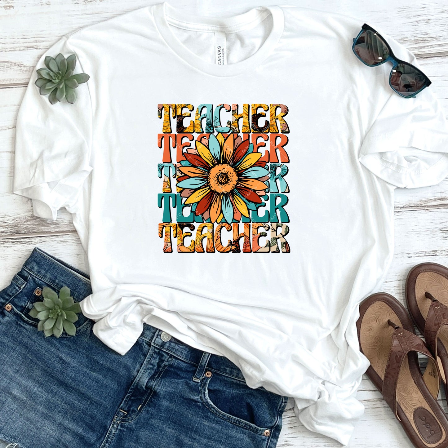 Colorful Sunflower Teacher DTF
