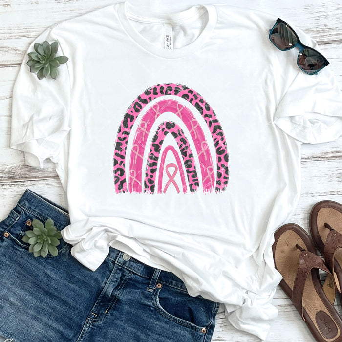 Pink Ribbon Leopard Rainbow DTF