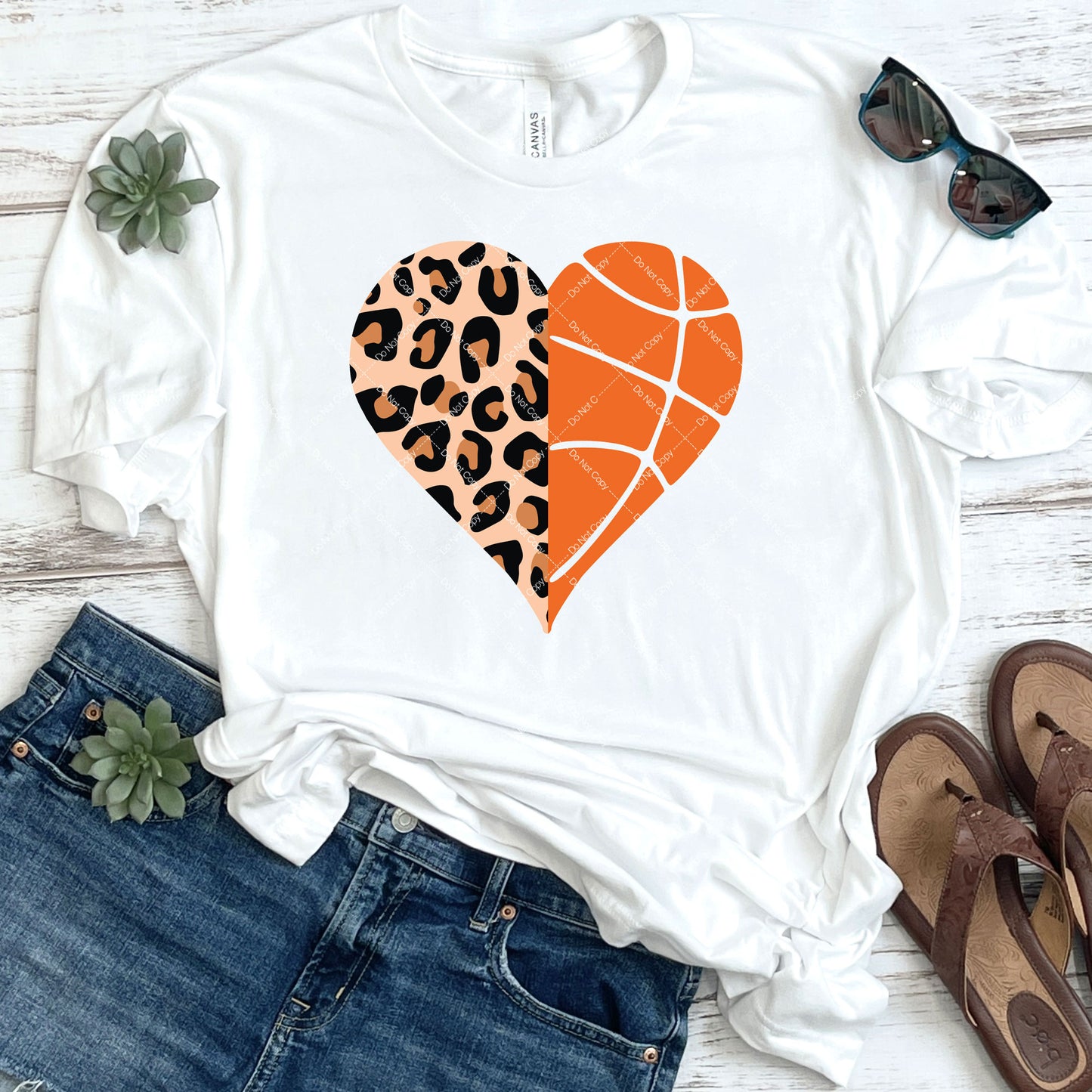 Leopard Print Basketball Heart DTF