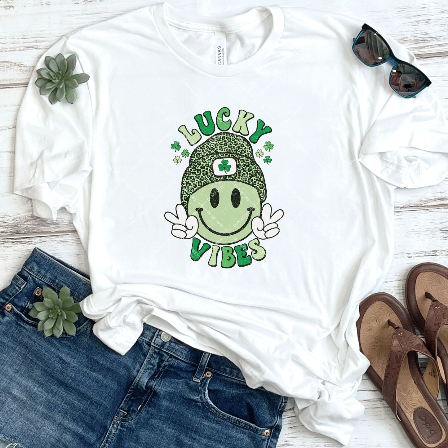 Lucky Vibes Green Smiley Grunge DTF
