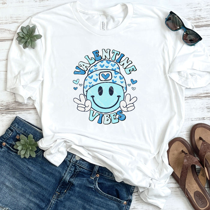 Blue Valentine Vibes Smiley Grunge DTF