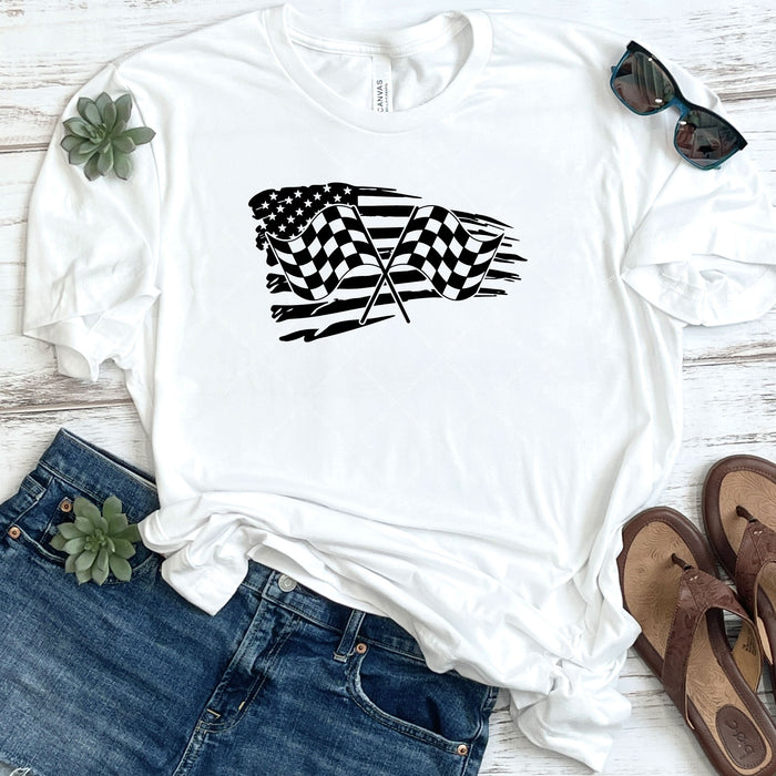 American Flag & Checkered Racing Flag B&W DTF