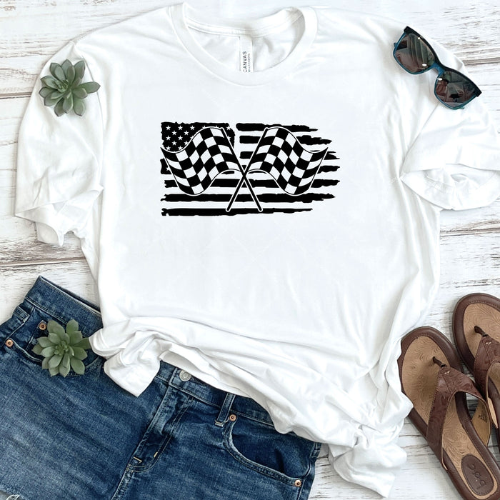 American Flag & Checkered Racing Flag B&W DTF