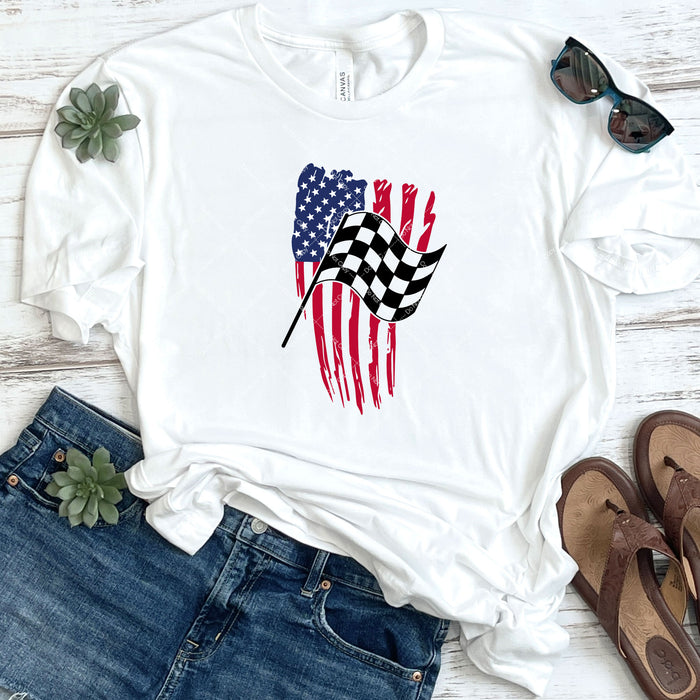 Vertical American Flag & Checkered Racing Flag DTF