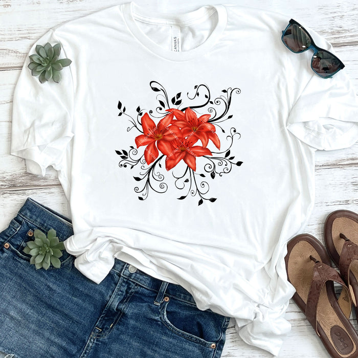 Beautiful Red Floral Design DTF