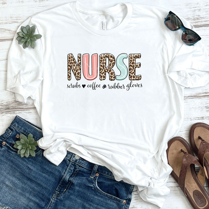 Nurse Scrubs Coffee Rubber Gloves DTF
