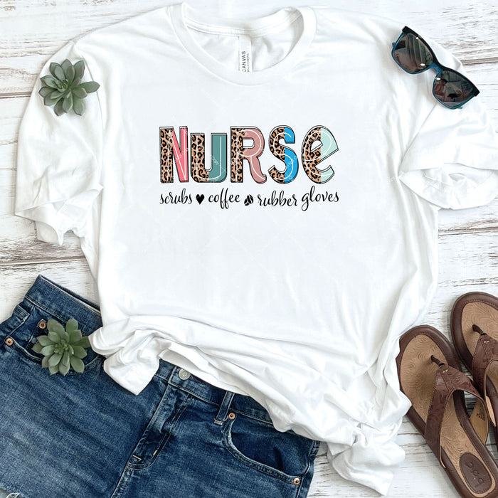 Nurse Scrubs Coffee Rubber Gloves DTF
